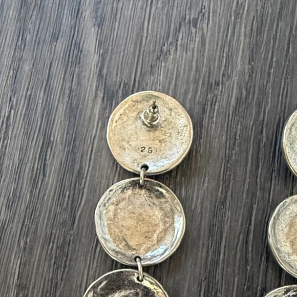 The 2Bandits Stainless Steel And Turquoise Howlite Concho Feather Drop Earring - Picture 6 of 7